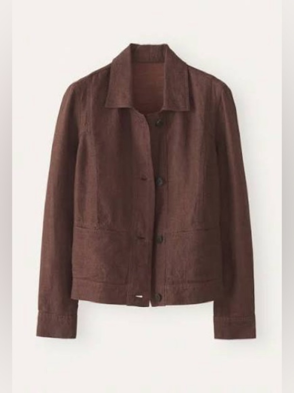VINTAGE Chocolate Brown Linen Boxy Jacket S
